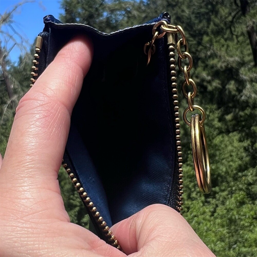 COACH Crossgrain Leather Blue Mini Skinny ID Case Keychain Wallet Gold Hardware - Picture 8 of 9